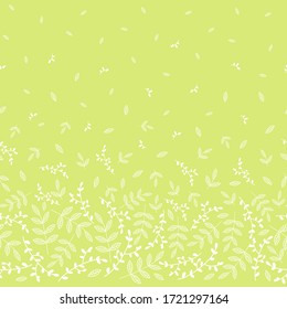 Light green vector seamless pattern from mini blossom and small branches. For print fabric, cloth design, wallpaper.