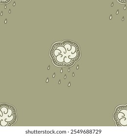 Light Green Vector Seamless Pattern of Clouds and Raindrops for Calm and Cozy Designs