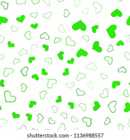 Light Green vector seamless template with doodle hearts. Glitter abstract illustration with colorful hearts in romantic style. Pattern for marriage gifts, congratulations.