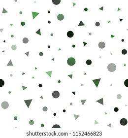 Light Green vector seamless template with crystals, circles. Abstract gradient illustration with circles, triangles. Template for business cards, websites.