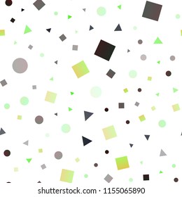 Light Green vector seamless template with crystals, circles, squares. Circles, lines, rhombus with colorful gradient. Pattern for trendy fabric, wallpapers.