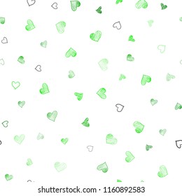 Light Green vector seamless template with doodle hearts. Blurred decorative design in doodle style with hearts. Design for ad, poster, banner of Valentine Day.