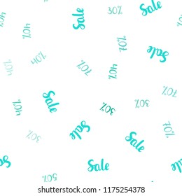 Light Green vector seamless template with 30%, 40%, 50%, 70% selling. Illustration with signs of sales on abstract template. Pattern for ads, posters, banners of sales.