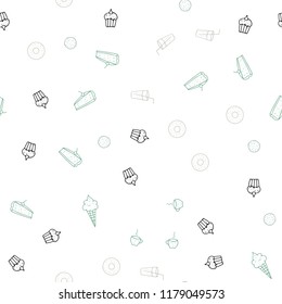 Light Green vector seamless template with organic meal. Illustration with set of fresh food in doodle style. Pattern for ads of breakfast, lunch, dinner.