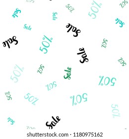 Light Green vector seamless template with 50% selling. Gradient illustration with discount signs on white backdrop. Design for business ads, commercials.