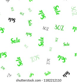 Light Green vector seamless template with 30% selling. Shining colorful illustration with isolated selling prices. Pattern for ads, posters, banners of sales.