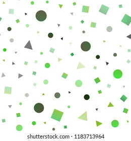 Light Green vector seamless template with crystals, circles, squares. Illustration with colorful circles, triangles, rectangles. Template for business cards, websites.