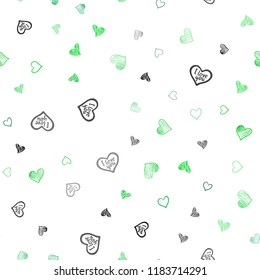 Light Green vector seamless template with doodle hearts. Decorative shining illustration with hearts on abstract template. Template for Valentine's greeting postcards.