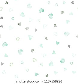 Light Green vector seamless template with doodle hearts. Hearts on blurred abstract background with colorful gradient. Pattern can be used for valentine's ad, booklets.