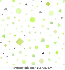Light Green vector seamless template with crystals, circles, squares. Decorative design in abstract style with lines, dots, cubes. Pattern for design of fabric, wallpapers.