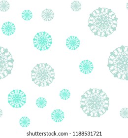 Light Green vector seamless template with ice snowflakes. Blurred decorative design in xmas style with snow. Design for textile, fabric, wallpapers.