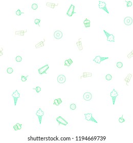 Light Green vector seamless template with organic meal. Fast Food on blurred abstract background with colorful gradient. Pattern for ad, booklets, leaflets of restaurants.
