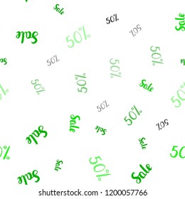Light Green vector seamless template with 50% selling. Illustration with signs of sales on abstract template. Backdrop for ads, leaflets of Black Friday.