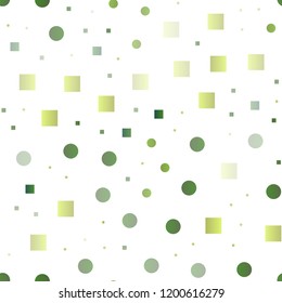 Light Green vector seamless template with spots, rectangles. Decorative design in abstract style with circles, rectangles. Pattern for design of fabric, wallpapers.