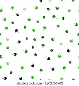 Light Green vector seamless template with cups of coffee, beans. Glitter abstract backdrop with gradient mugs, coffee grains. Pattern for ads of breakfast, lunch, dinner.