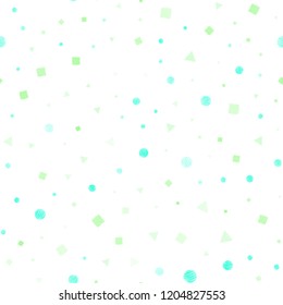 Light Green vector seamless template with crystals, circles, squares. Illustration with set of colorful circles, triangles, squares. Pattern for design of window blinds, curtains.