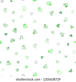 Light Green vector seamless template with doodle hearts. Illustration with hearts in love concept for valentine's day. Pattern for carnival, festival romantic leaflets.