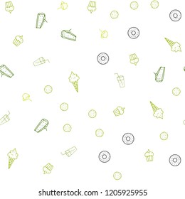 Light Green vector seamless template with organic meal. Fast Food on blurred abstract background with colorful gradient. Pattern for ad, booklets, leaflets of restaurants.