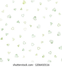 Light Green vector seamless template with doodle hearts. Hearts on blurred abstract background with colorful gradient. Pattern for carnival, festival romantic leaflets.