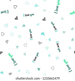 Light Green vector seamless template with doodle hearts. Glitter abstract illustration with colorful hearts in romantic style. Design for ad, poster, banner of Valentine Day.