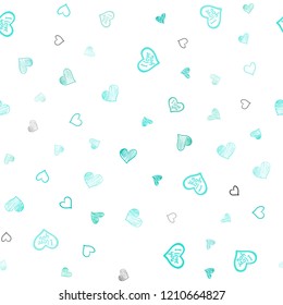 Light Green vector seamless template with doodle hearts. Glitter abstract illustration with colorful hearts in romantic style. Pattern for marriage gifts, congratulations.