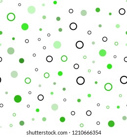 Light Green vector seamless template with circles. Blurred bubbles on abstract background with colorful gradient. Design for textile, fabric, wallpapers.
