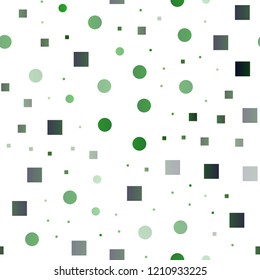 Light Green vector seamless template with spots, rectangles. Colorful gradient with circles, rectangles on abstract backdrop. Design for textile, fabric, wallpapers.