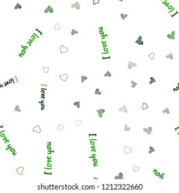 Light Green vector seamless template with doodle hearts. Hearts on blurred abstract background with colorful gradient. Pattern for carnival, festival romantic leaflets.