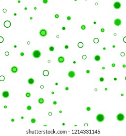 Light Green vector seamless template with circles. Glitter abstract illustration with blurred drops of rain. Pattern for design of window blinds, curtains.