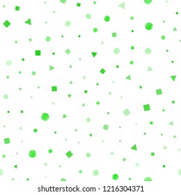 Light Green vector seamless template with crystals, circles, squares. Decorative design in abstract style with lines, dots, cubes. Design for textile, fabric, wallpapers.