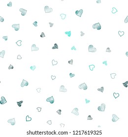 Light Green vector seamless template with doodle hearts. Hearts on blurred abstract background with colorful gradient. Template for Valentine's greeting postcards.