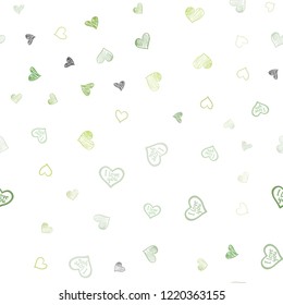 Light Green vector seamless template with doodle hearts. Hearts on blurred abstract background with colorful gradient. Template for Valentine's greeting postcards.
