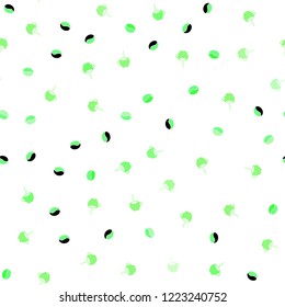 Light Green vector seamless template with cups of coffee, beans. Glitter abstract backdrop with gradient mugs, coffee grains. Design for ad, poster, banner of cafes, restaurants.