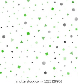 Light Green vector seamless template with crystals, circles, squares. Circles, lines, rhombus with colorful gradient. Pattern for design of window blinds, curtains.