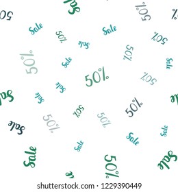 Light Green vector seamless template with 50% selling. Abstract illustration with colorful gradient symbols of sales. Backdrop for ads, leaflets of Black Friday.