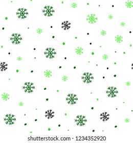 Light Green vector seamless template with ice snowflakes. Shining colorful illustration with snow on abstract template. Pattern for design of fabric, wallpapers.