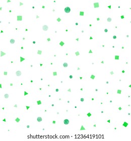 Light Green vector seamless template with crystals, circles, squares. Illustration with set of colorful circles, triangles, squares. Pattern for design of window blinds, curtains.