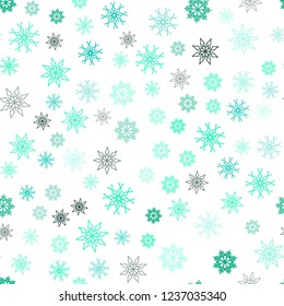 Light Green vector seamless template with ice snowflakes. Decorative shining illustration with snow on abstract template. Pattern for design of window blinds, curtains.
