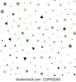 Light Green vector seamless template with crystals, circles, squares. Decorative design in abstract style with lines, dots, cubes. Design for textile, fabric, wallpapers.