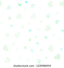 Light Green vector seamless template with doodle hearts. Decorative shining illustration with hearts on abstract template. Pattern for marriage gifts, congratulations.