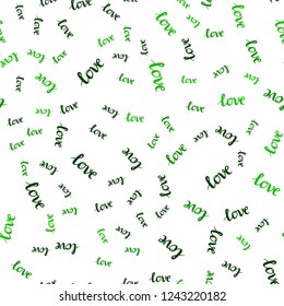 Light Green vector seamless template with text LOVE YOU. Phrase LOVE YOU with colorful gradient in abstract style. Pattern for trendy fabric, wallpapers.