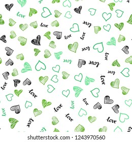 Light Green vector seamless template with text LOVE YOU, hearts. Illustration with phrase LOVE YOU, hearts for valentine's day. Design for wallpaper, fabric makers.