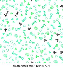 Light Green vector seamless template with text LOVE YOU, hearts. Romantic illustration with colorful phrase LOVE YOU, hearts. Design for wallpaper, fabric makers.