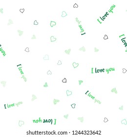 Light Green vector seamless template with doodle hearts. Decorative shining illustration with hearts on abstract template. Pattern for marriage gifts, congratulations.