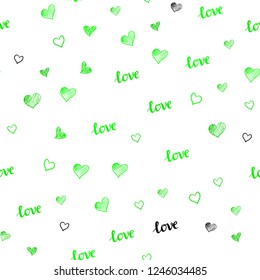 Light Green vector seamless template with text LOVE YOU, hearts. Colorful gradient phrase LOVE YOU, hearts in abstract style. Pattern for trendy fabric, wallpapers.