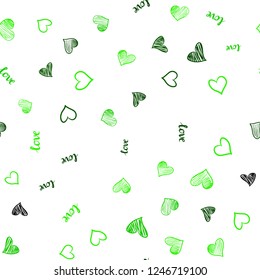 Light Green vector seamless template with text LOVE YOU, hearts. Colorful illustration with quote LOVE YOU, hearts. Design for wallpaper, fabric makers.