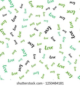 Light Green vector seamless template with text LOVE YOU. Decorative illustration with words of love in abstract style. Texture for window blinds, curtains.