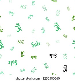 Light Green vector seamless template with 30, 50, 70% selling. Abstract illustration with colorful gradient symbols of sales. Backdrop for ads, leaflets of Black Friday.