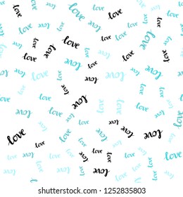 Light Green vector seamless template with text LOVE YOU. Decorative illustration with words of love in abstract style. Texture for window blinds, curtains.