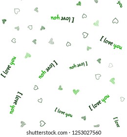 Light Green vector seamless template with doodle hearts. Blurred decorative design in doodle style with hearts. Pattern for carnival, festival romantic leaflets.